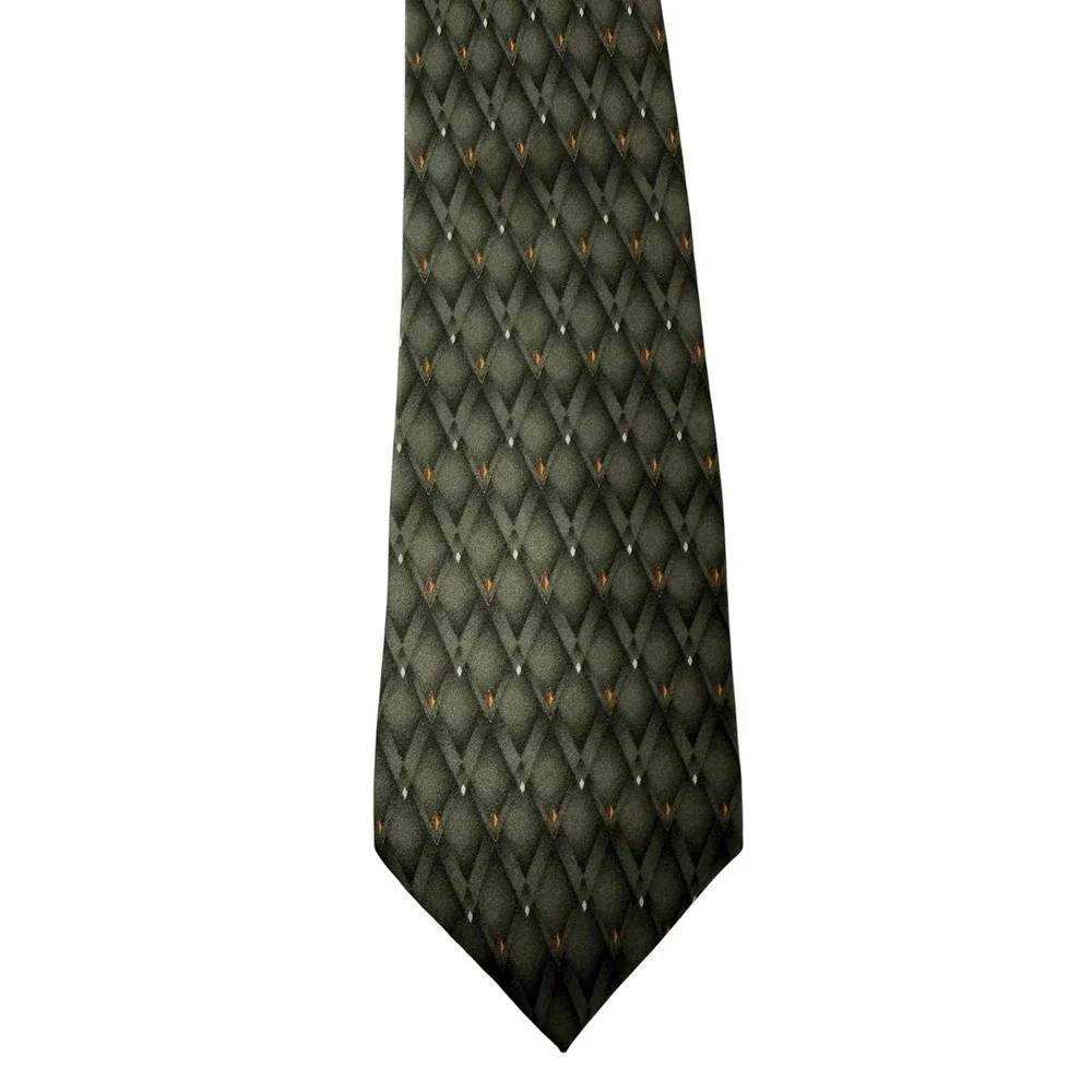 Savile Row Necktie Mens Olive Green‎ Diamond Geometric Silk Professional Classic